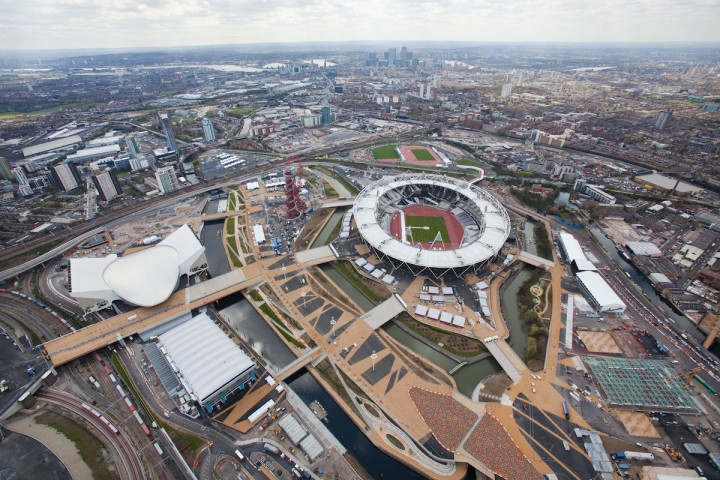 Aerial view of the Olympic Park shot looking south west towards London. Picture taken on 16th April 2012 by Anthony Charlton.