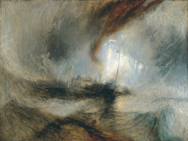"Tempête de Neige" exposé en 1842 de J.W. Turner 
Snow Storm - Steam-Boat off a  Harbour's Mouth making Signals in Shallow Water, and going by the Lead