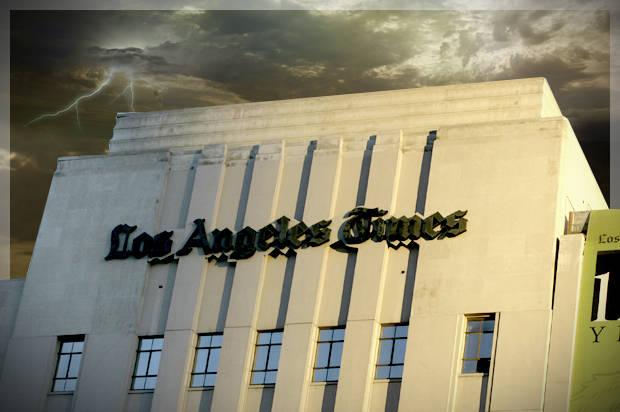 Los Angeles Times building in downtown Los Angeles on Tuesday, Nov. 7, 2006.  Los Angeles Times editor Dean Baquet was forced to resign Tuesday in a power struggle with parent  Tribune Co. over budget cuts at the paper. The cuts were mandated by Tribune as it struggles with a declining stock price and slumping circulation at all its newspapers. Tribune also is in the midst of considering a sale of all or parts of the company, including the Times. (AP Photo/Damian Dovarganes)