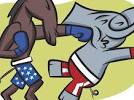 Democratic donkey beating up Republican elephant