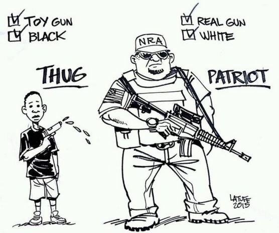 Toy gun - black - thug -- Real gun - white - patriot