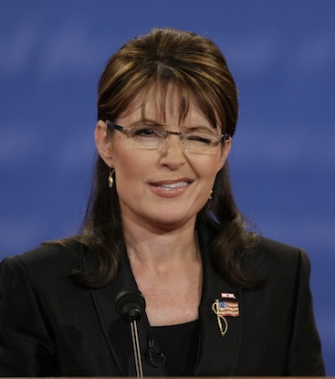 Republican vice presidential candidate Alaska Gov. Sarah Palin winks as she speaks during her vice presidential debate against Democratic vice presidential candidate Sen. Joe Biden, D-Del., at Washington University in St. Louis, Mo., Thursday, Oct. 2, 2008.  (AP Photo/J. Scott Applewhite)