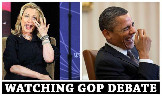 Obama and Hillary watching GOP debate