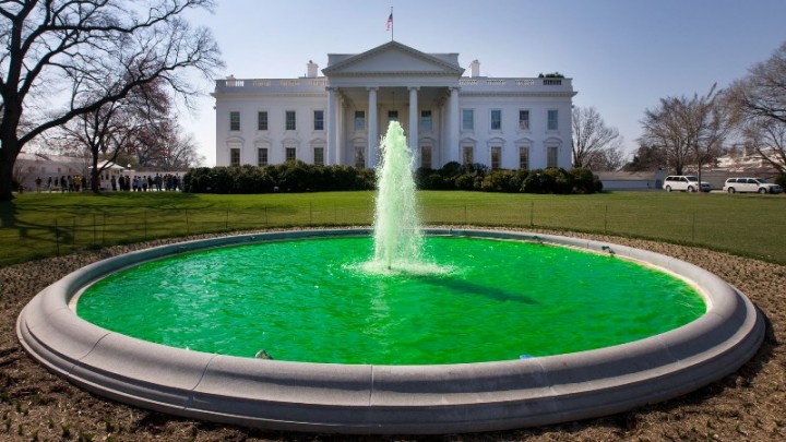 The water in the fountain on the North Lawn of the White House is dyed green in honor of St. Patrick's Day, March 17, 2011. (Official White House Photo by Chuck Kennedy)