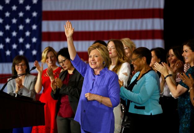 U.S. Democratic presidential candidate Hillary Clinton waves after speaking at a "Women for Hillary" event in Culver City, California, United States June 3, 2016.   REUTERS/Mike Blake