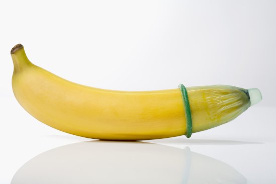 Condom on banana, close-up