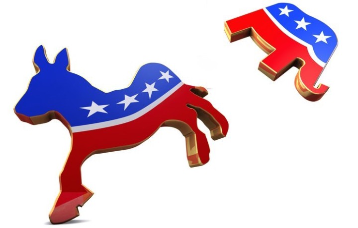 Democratic donkey kicking GOP elephant