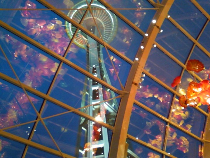 space needle through glass