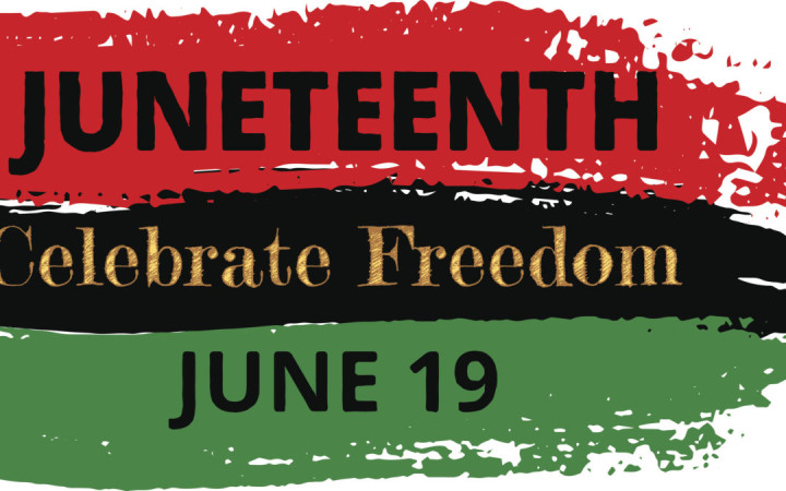 Juneteenth, Celebrate Freedom. Pan-african flag drawn with brush in grunge style